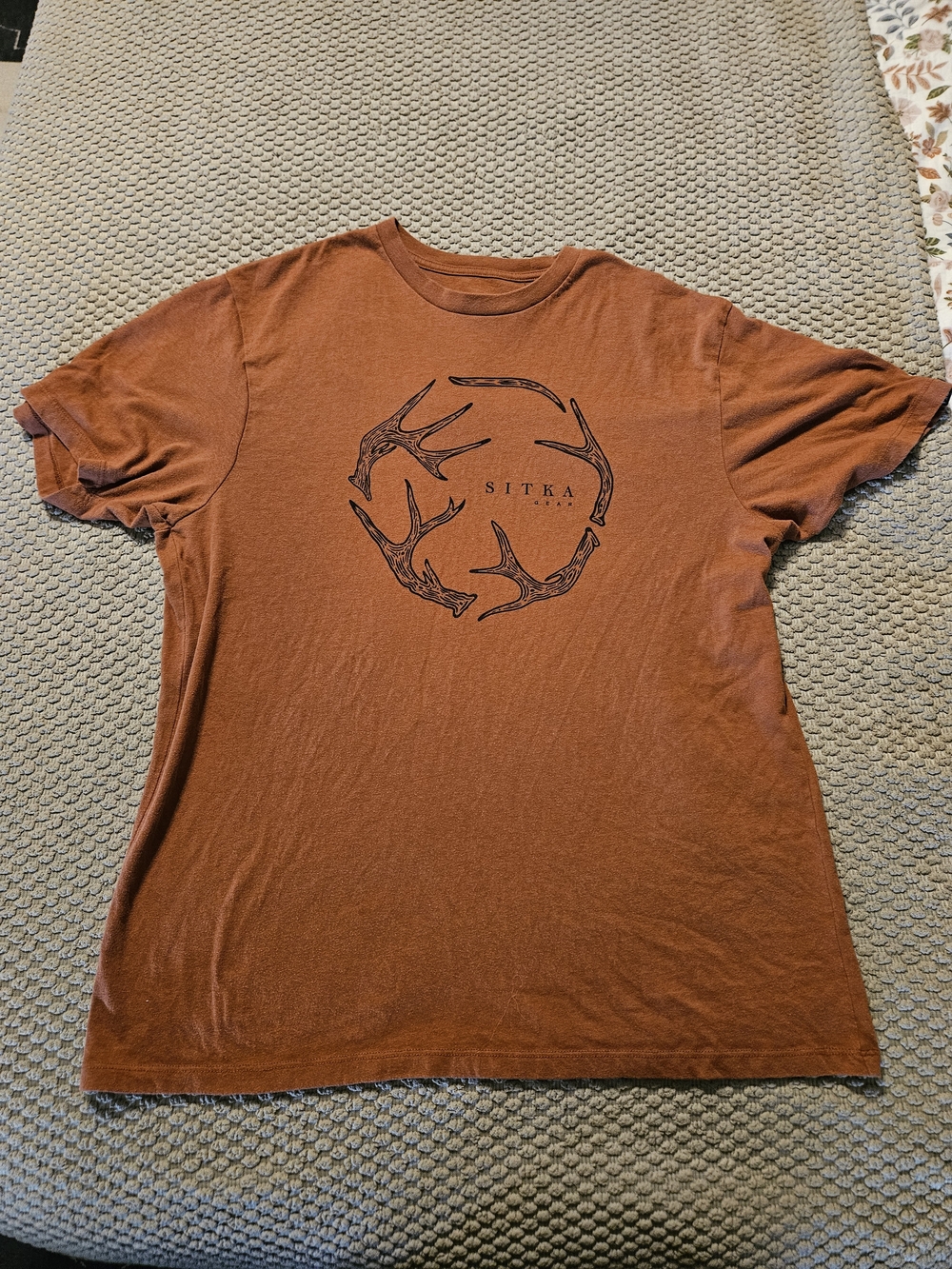Sitka Men's Short Sleeve Tee in Rust with Antler Graphic